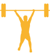 Yellow silhouette of a person holding a barbell overhead with both hands, suggesting the act of weightlifting.